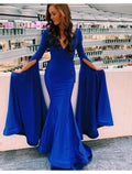 Mermaid / Trumpet Evening Gown Minimalist Dress Party Wear Sweep / Brush Train Long Sleeve V Neck Charmeuse with Fringe