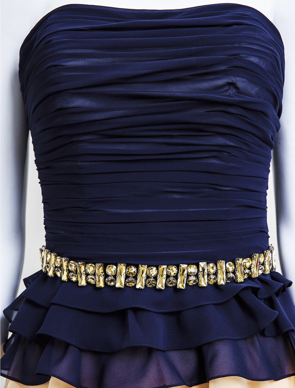 Color Block Homecoming Cocktail Party Prom Dress Strapless Sleeveless Knee Length Sash Ribbon Pleats Beading