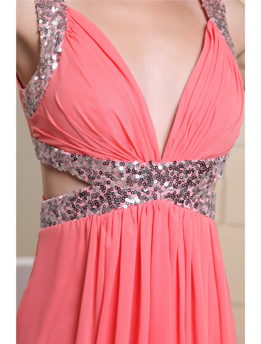 Evening Gown Sparkle Dress Engagement Floor Length Sleeveless V Neck with Pleats