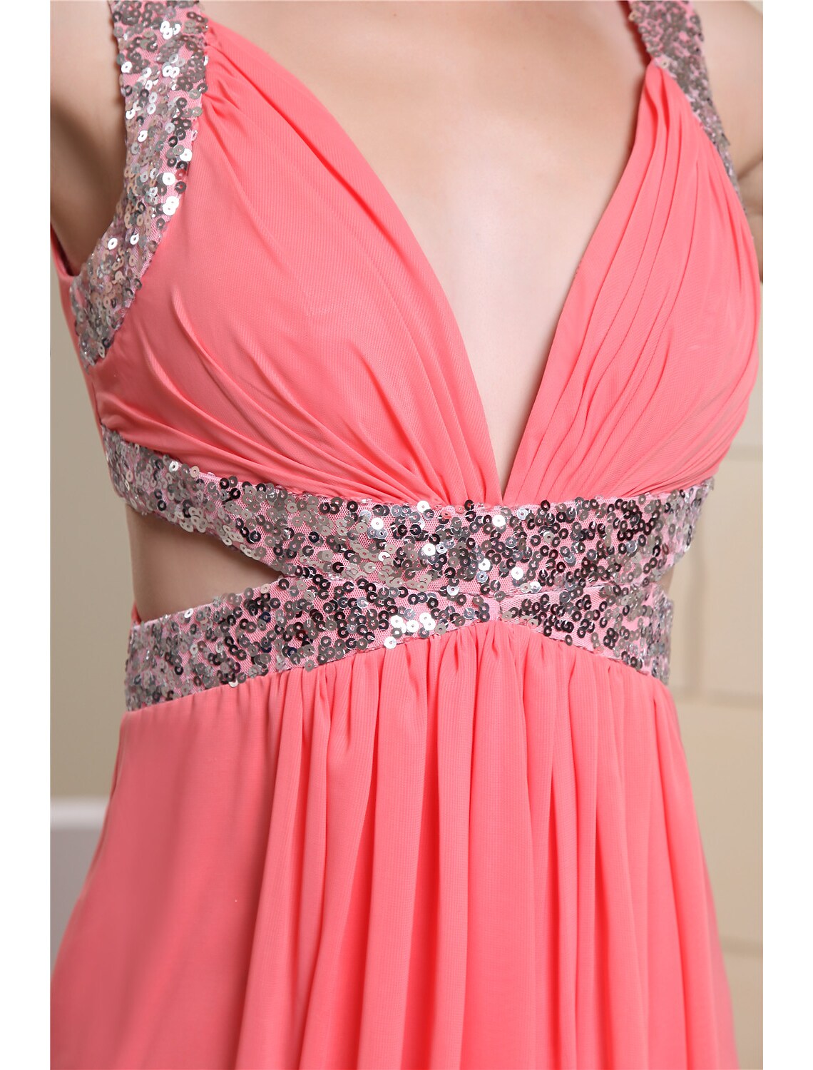 Evening Gown Sparkle Dress Engagement Floor Length Sleeveless V Neck with Pleats