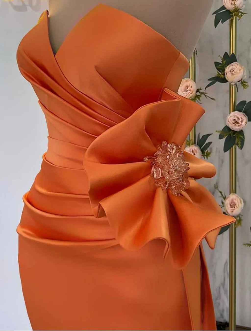 Mermaid / Trumpet Evening Gown Floral Dress Masquerade Sweep / Brush Train Sleeveless Strapless with Slit