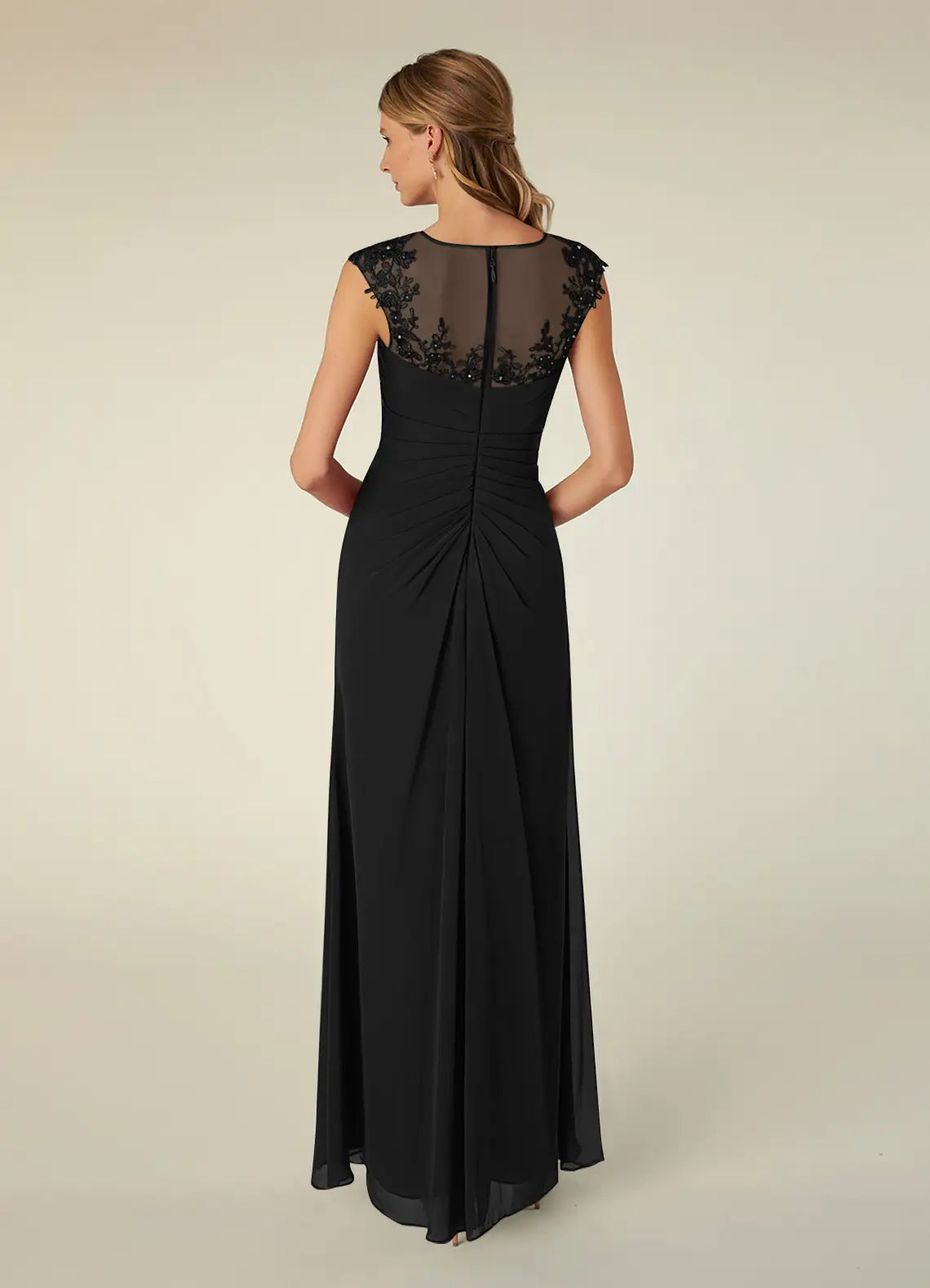Sophisticated Graceful Stylish Elegant Black Chiffon A-Line Scoop Neck Slit Evening Dress