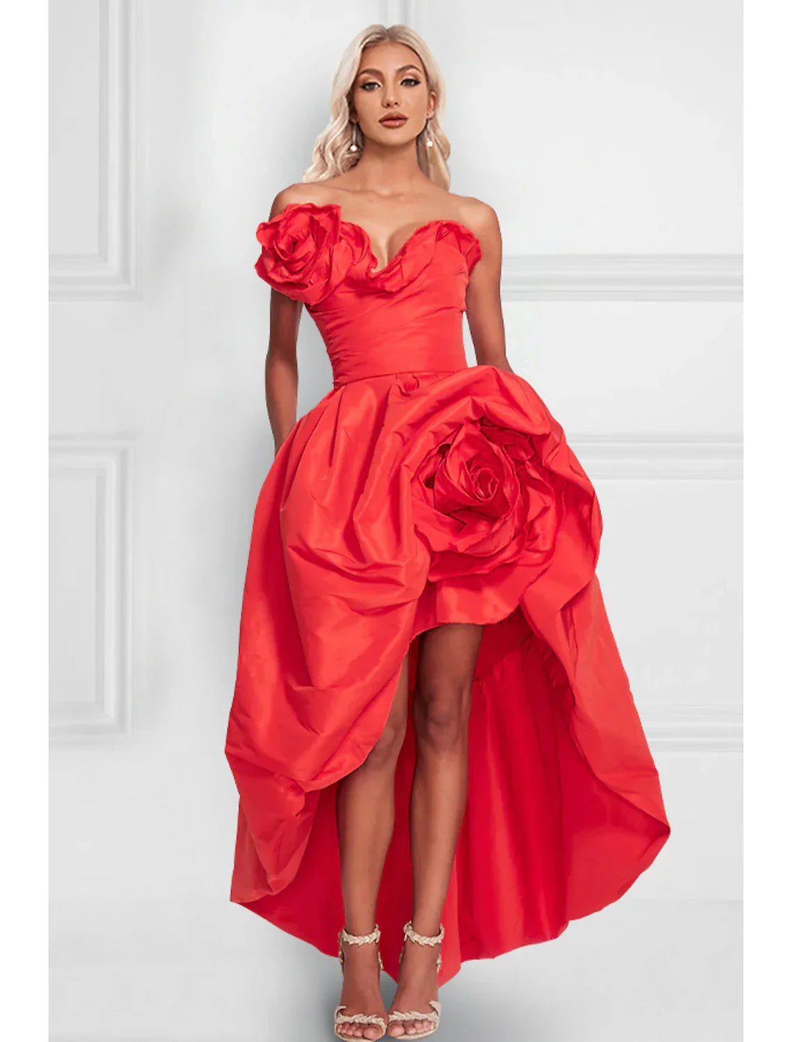 Cocktail Dresses Celebrity Style Dress Party Wear Asymmetrical Sleeveless Strapless with Shouder Flower