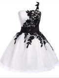 White Color Block Party Wear Cocktail Party Dress One Shoulder Sleeveless Short / Mini with Appliques