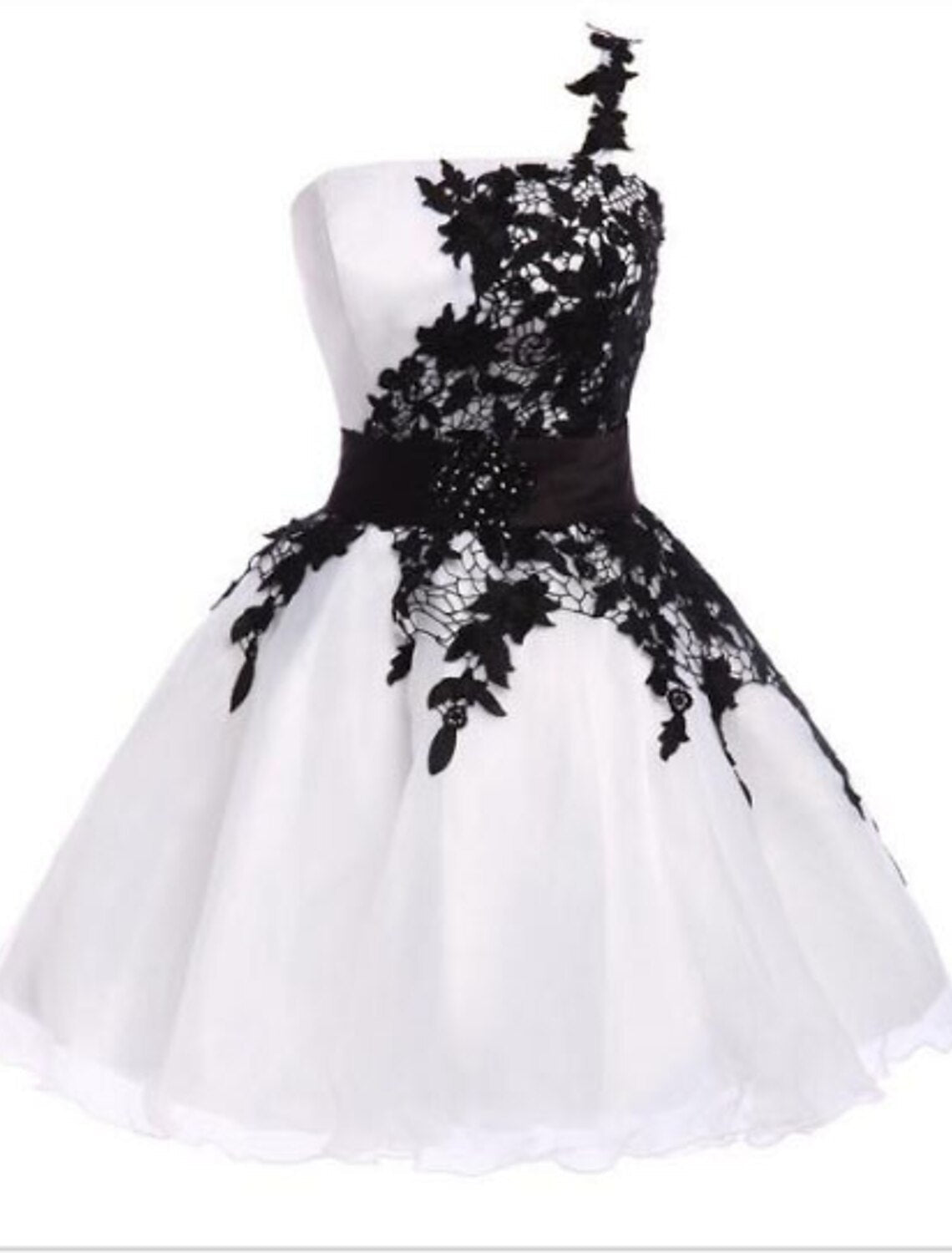 White Color Block Party Wear Cocktail Party Dress One Shoulder Sleeveless Short / Mini with Appliques