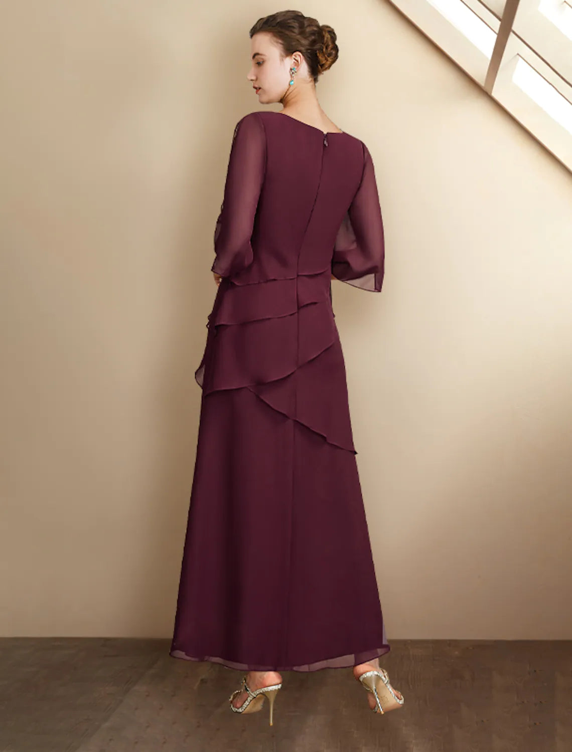 Mother of the Bride Dress Plus Size Elegant Ankle Length Half Sleeve Ruffles
