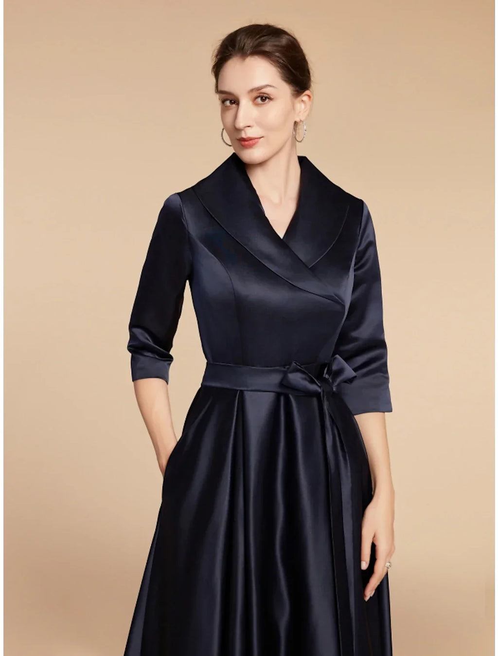 Mother of the Bride Dress Wedding Guest Elegant V Neck Ankle Length Half Sleeve with Sash / Ribbon Ruching Solid Color