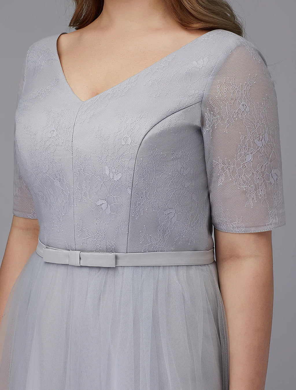 Wedding Short Sleeve V Neck Lace-up with Sash