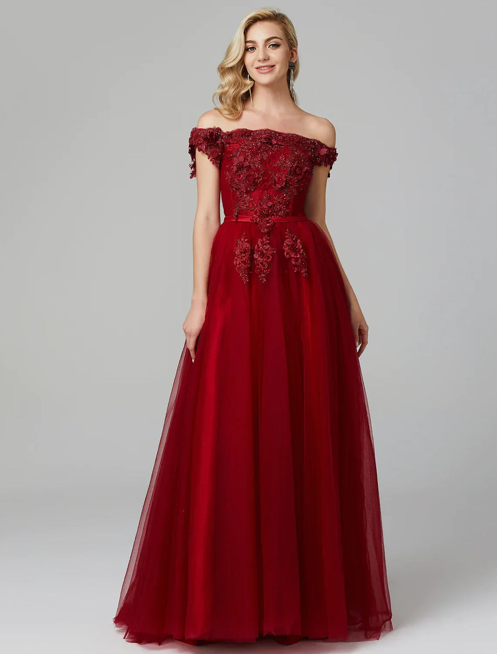 Floral Dress Wedding Sleeveless Off Shoulder Over with Appliques