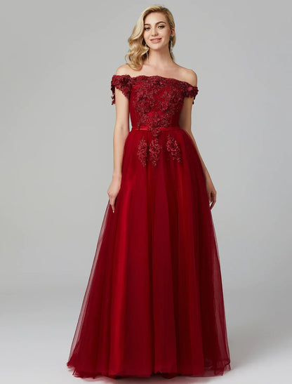 Elegant Red A-Line Classic-Neck Sleeveless Classic-Back Floor-Length Prom Dress