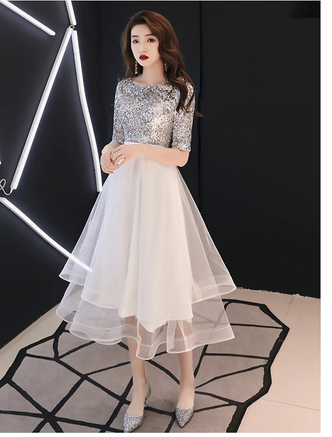 Cocktail Party Prom Dress Half Sleeve Length with Tier