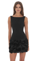 Black leek Sleeveless Homecoming Dress Boat Neckline 3D Floral Ruffle Hem A Timelessly Chic Choice for Enchanting School Dances