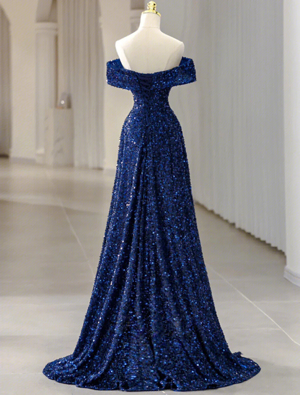 Evening Gown Sparkle & Shine Dress Formal Wedding Guest Sweep / Brush Train Sleeveless Off Shoulder with Glitter