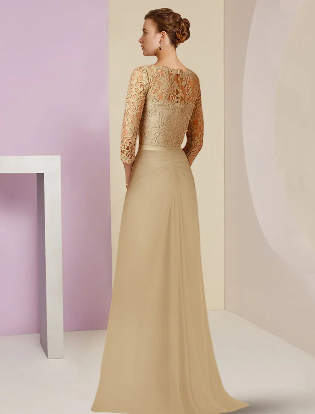 Sheath / Column Mother of the Bride Dress Formal Wedding Guest Party Elegant Scoop Neck Floor Length 3/4 Length Sleeve with Bow(s) Appliques