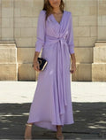 Mother of the Bride Dress Formal Wedding Guest Elegant V Neck Ankle Length 3/4 Length Sleeve with Ruching Solid Color