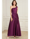 Evening Gown Elegant Dress Wedding Floor Length Sleeveless One Shoulder with Pleats Ruched