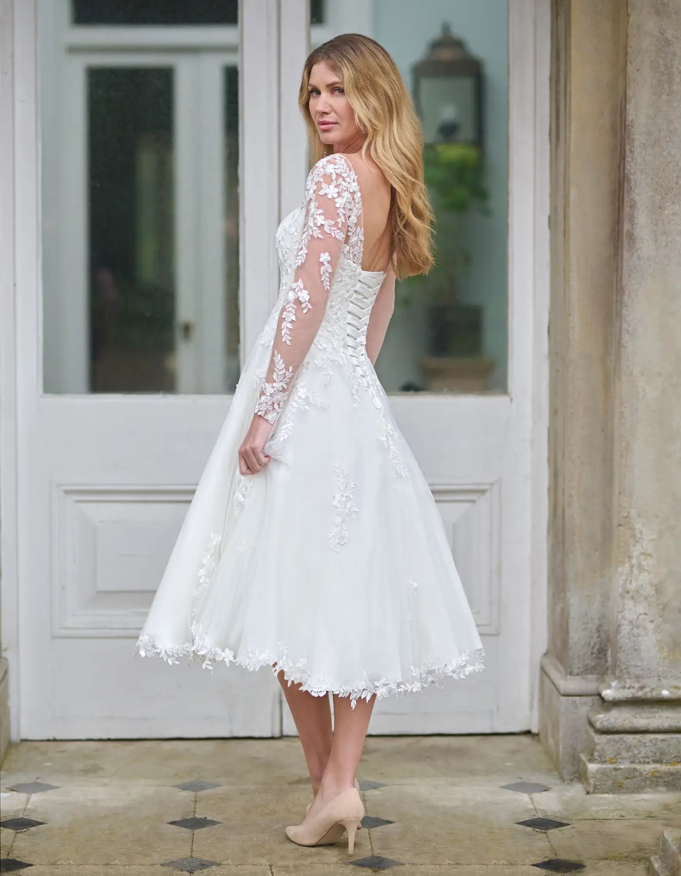 a strapless a-line with floral