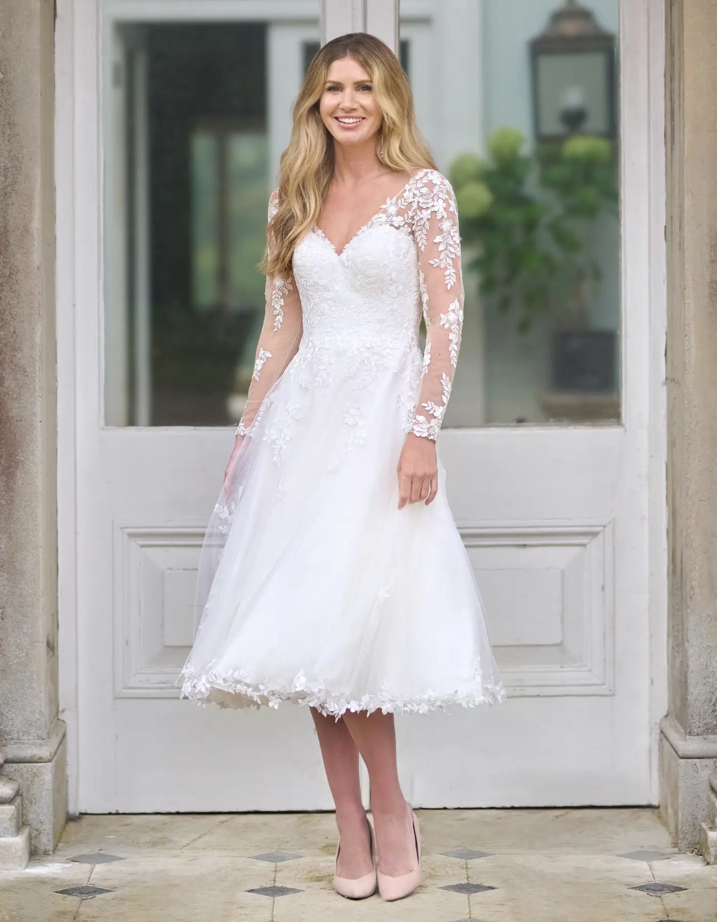 a strapless a-line with floral
