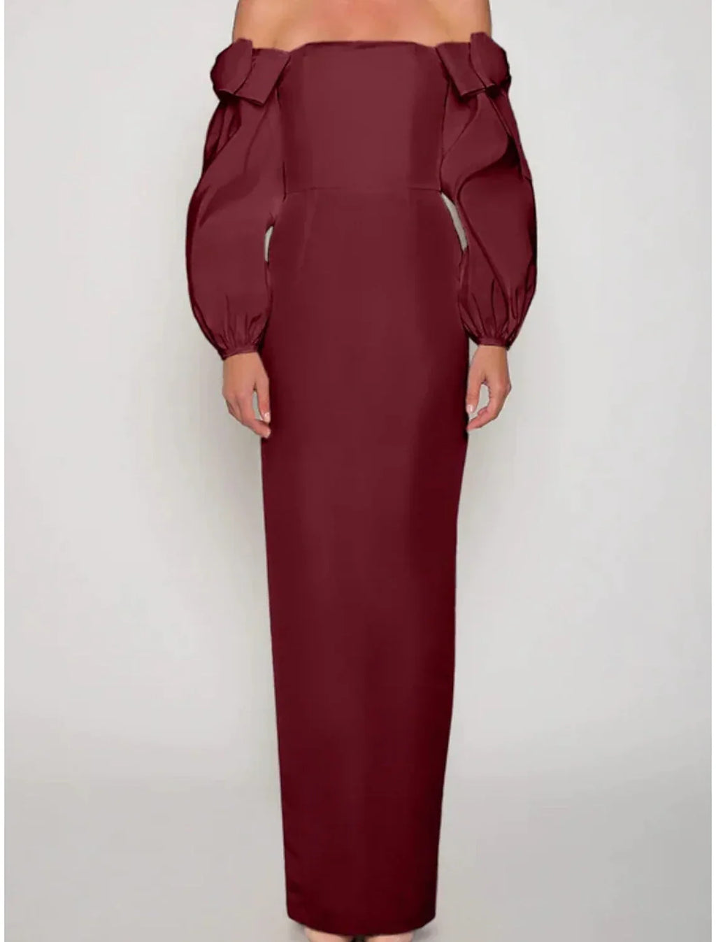 Sheath / Column Evening Gown Elegant Dress Formal Christmas Ankle Length Long Sleeve Off Shoulder with Bow(s) Ruched