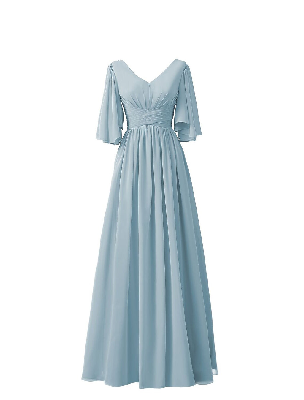 Bridesmaid Dress V Neck Half Sleeve Elegant Floor Length with Pleats / Ruffles