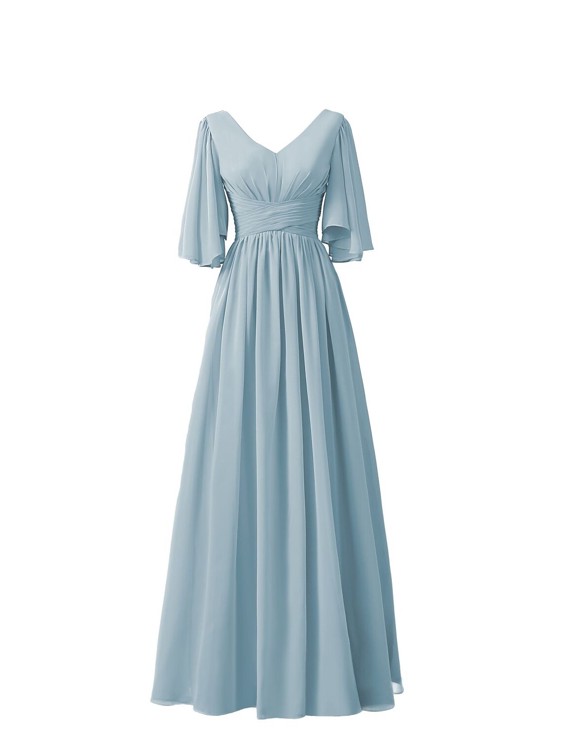 Bridesmaid Dress V Neck Half Sleeve Elegant Floor Length with Pleats / Ruffles