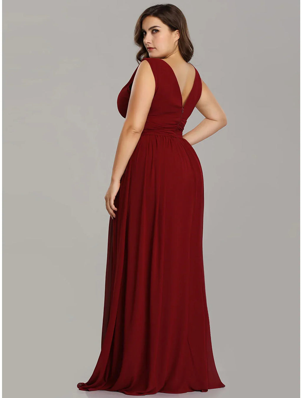 Plus Size Wedding Formal Evening Dress V Neck V Back Sleeveless Floor Length with Pleats