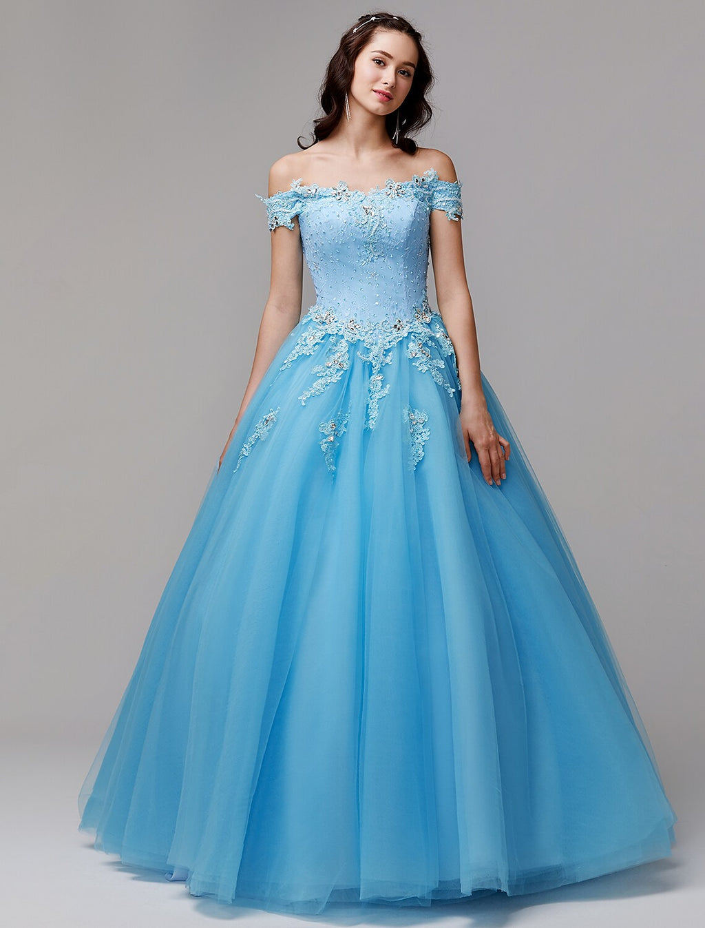 Vintage Dress Evening Floor Length Sleeveless Off Shoulder Appliques