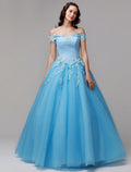 Vintage Dress Evening Floor Length Sleeveless Off Shoulder Appliques