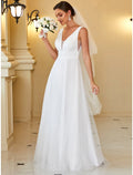 Casual Wedding Dresses Floor Length A-Line Sleeveless Pleats