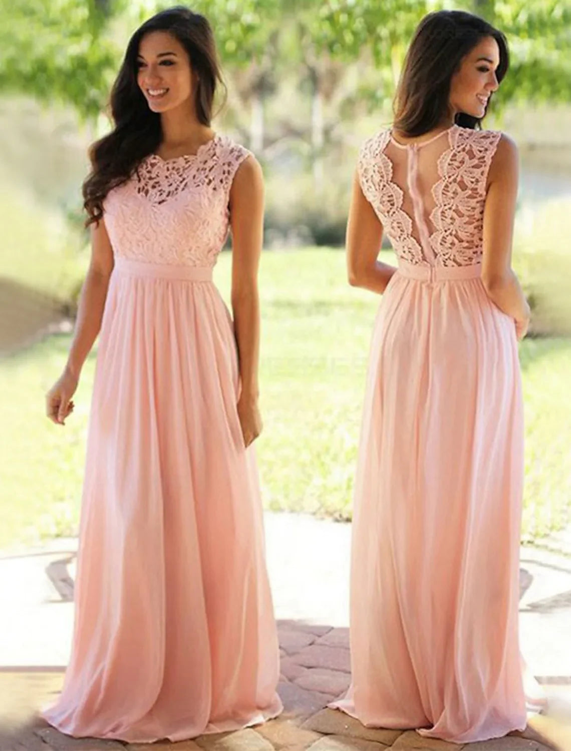 Bridesmaid Dress Sleeveless Elegant Floor Length Ribbon Pleats