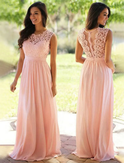 Elegant Red A-Line Classic-Neck Sleeveless Classic-Back Floor-Length Bridesmaid Dress