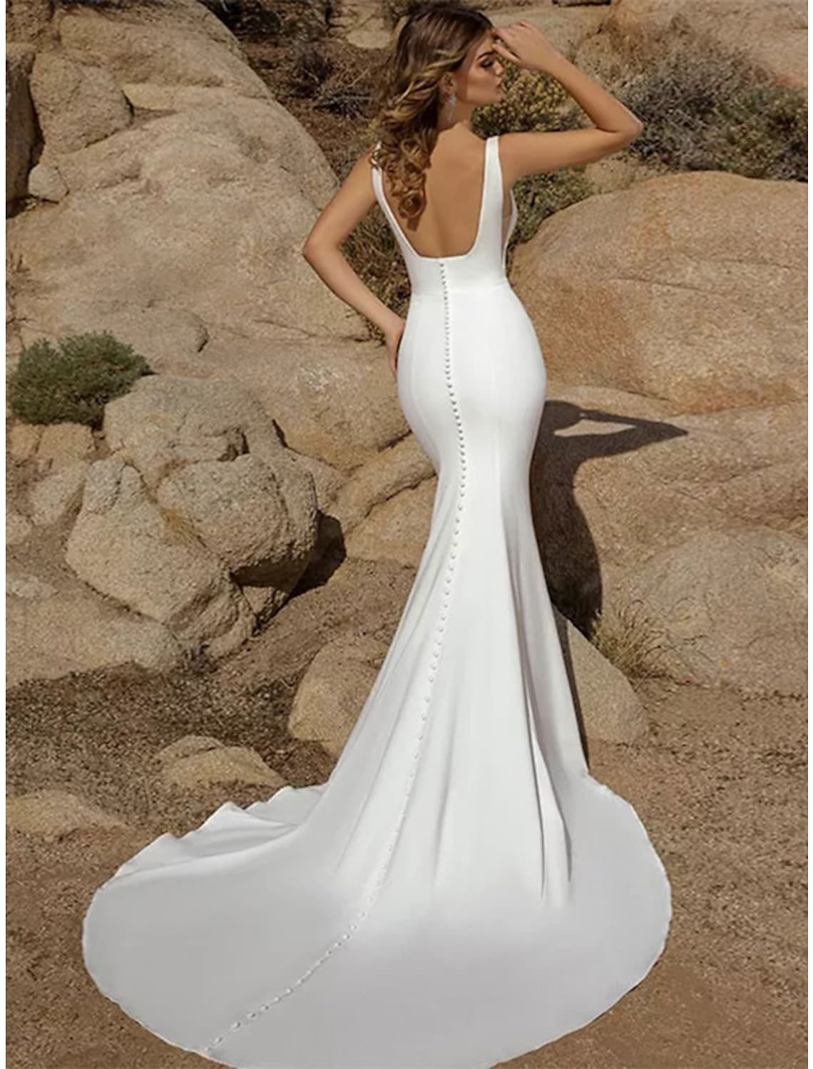 Beach Open Back Casual Wedding Dresses Sleeveless Fabric Buttons