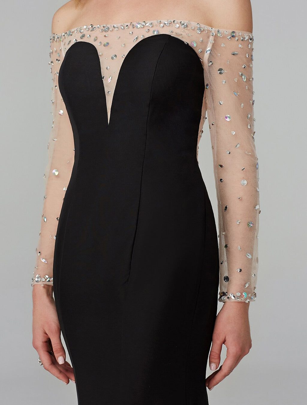 Floor Length Long Sleeve Off Shoulder Beading