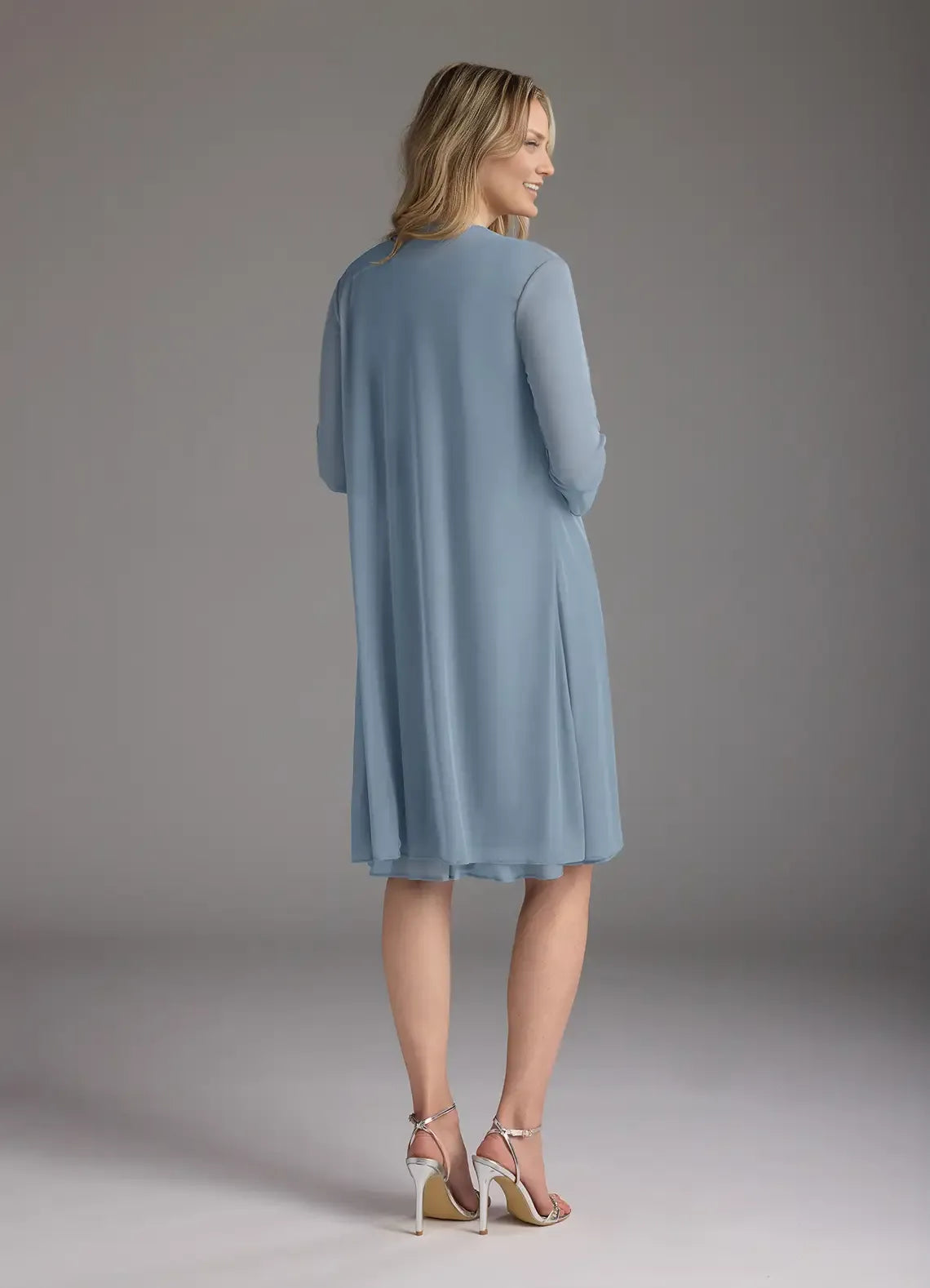 Graceful Elegant Dusty Blue Chiffon A-Line Knee-Length Mother of the Bride Dress