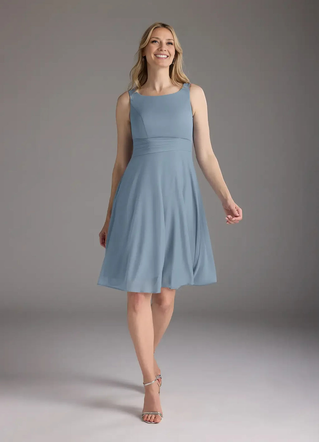 Graceful Elegant Dusty Blue Chiffon A-Line Knee-Length Mother of the Bride Dress