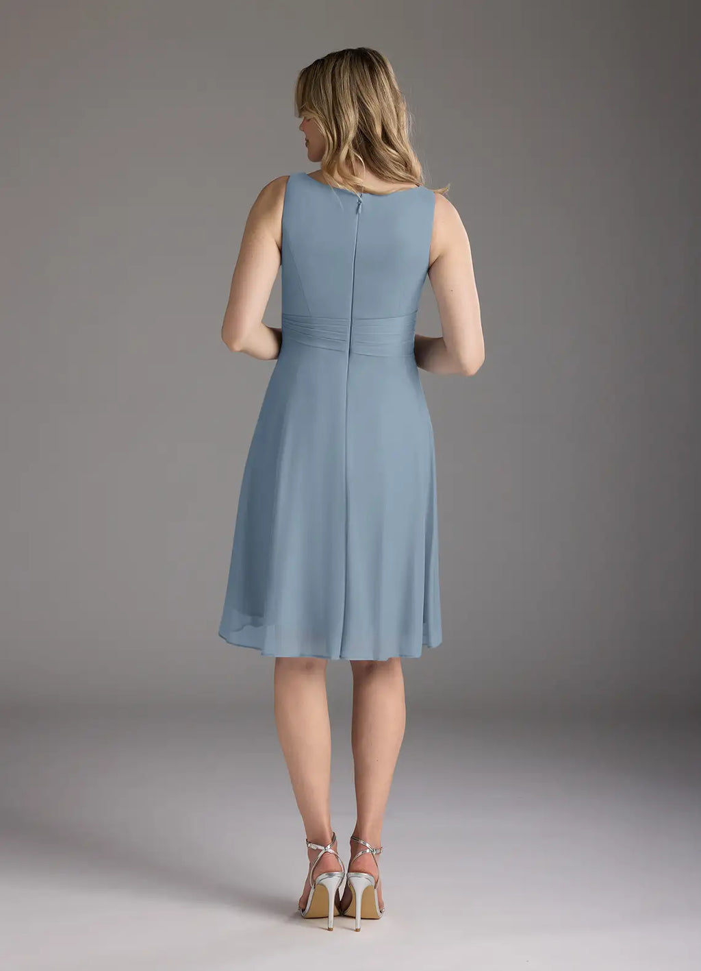 Graceful Elegant Dusty Blue Chiffon A-Line Knee-Length Mother of the Bride Dress