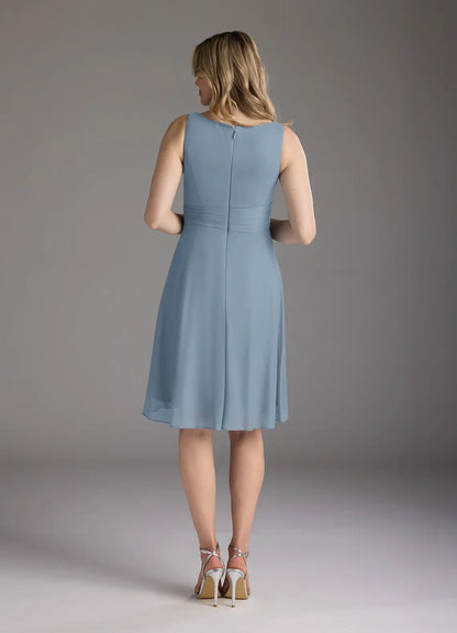 Graceful Elegant Dusty Blue Chiffon A-Line Knee-Length Mother of the Bride Dress