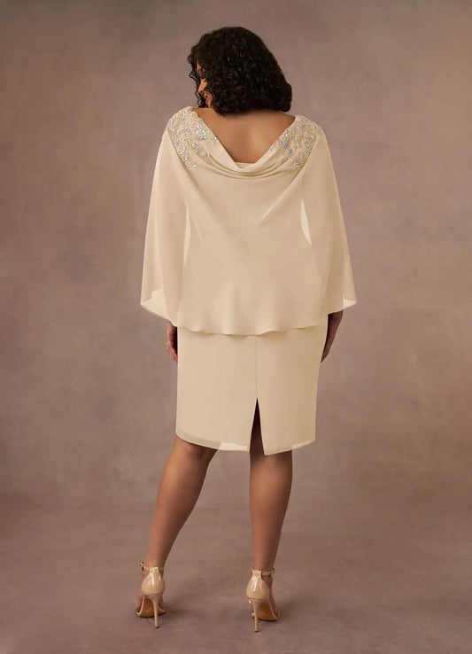 Sophisticated Graceful Stylish Elegant Chiffon Sheath Knee-Length Mother of the Bride Dress