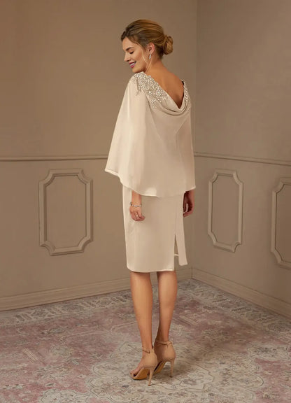 Stylish Refined Beautiful Elegant Satin Sheath Knee-Length Mother of the Bride Dress