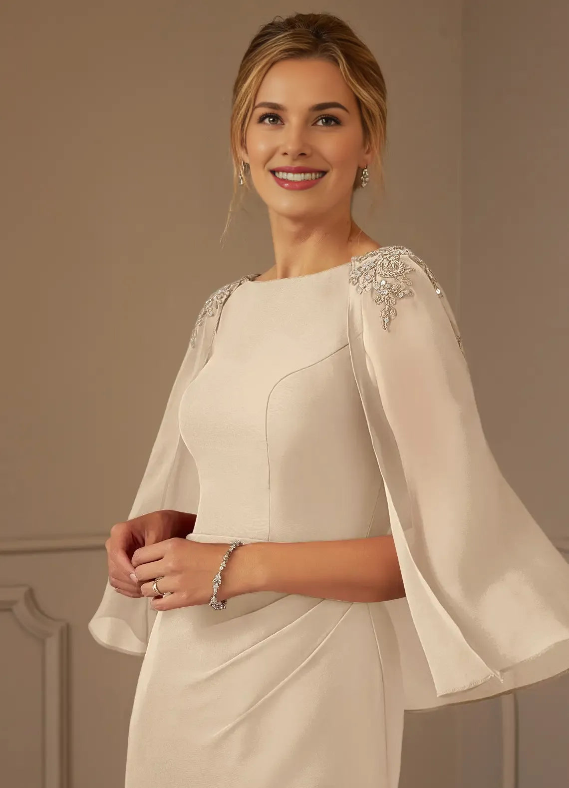 Stylish Refined Beautiful Elegant Satin Sheath Knee-Length Mother of the Bride Dress
