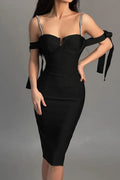 Slim Bodycon Sweetheart Off Shoulder Zipper Back Midi Homecoming Dresses