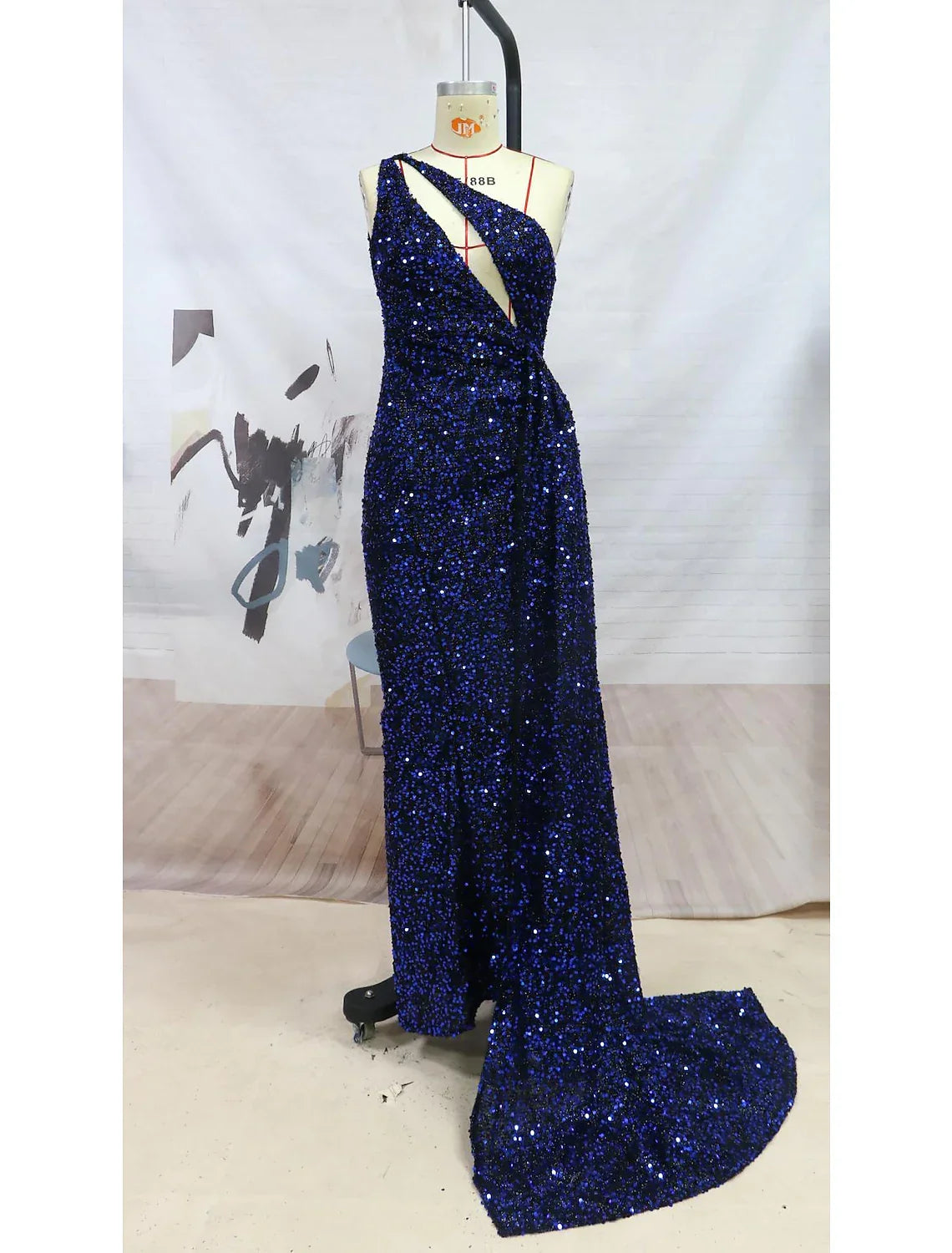 Sparkle Shine High Split Prom Formal Evening Dress One Shoulder Sleeveless with Slit