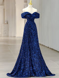 Evening Gown Sparkle & Shine Dress Formal Wedding Guest Sweep / Brush Train Sleeveless Off Shoulder with Glitter