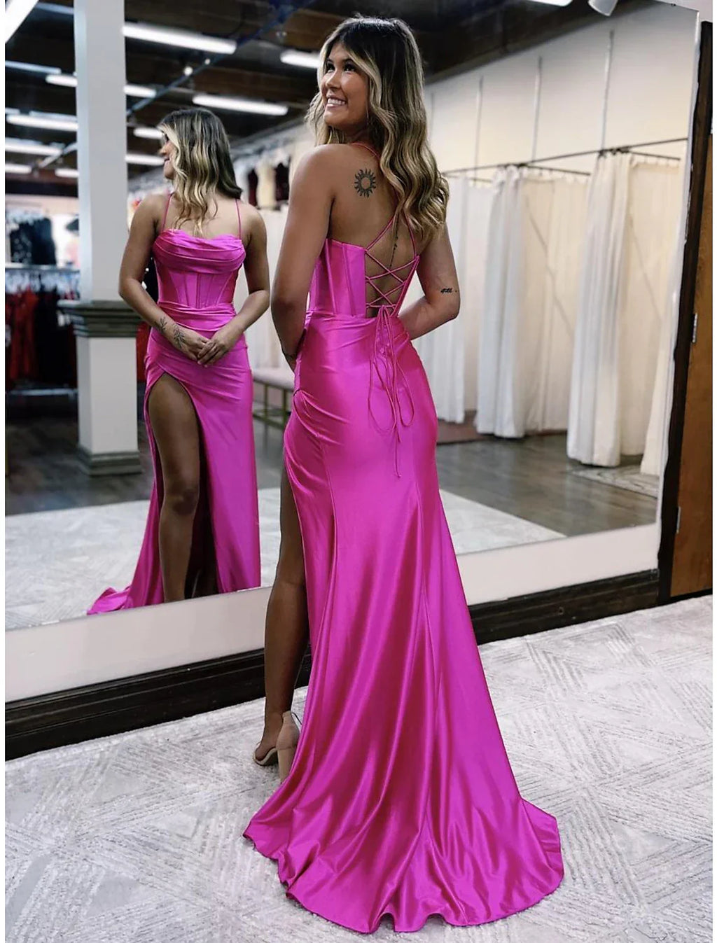 Mermaid / Trumpet Prom Dresses Empire Dress Formal Sweep / Brush Train Sleeveless Spaghetti Strap Backless with Pleats