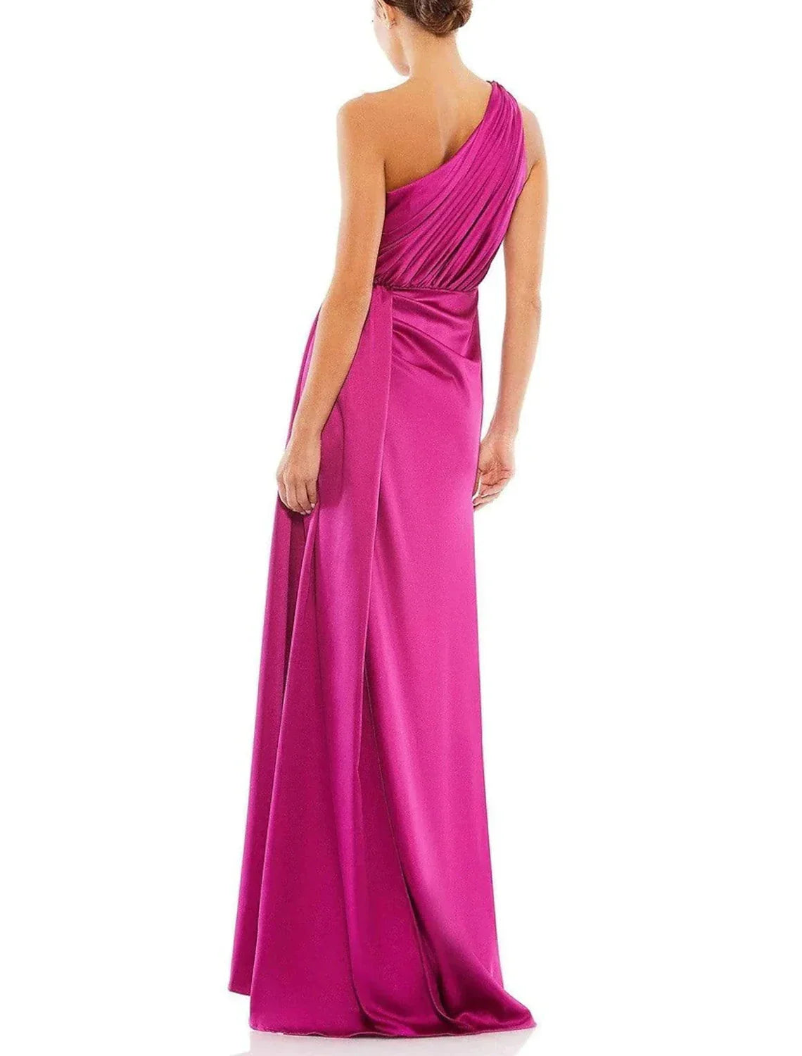 Evening Gown Elegant Dress Formal Wedding Floor Length Sleeveless One Shoulder Charmeuse with Ruched Slit