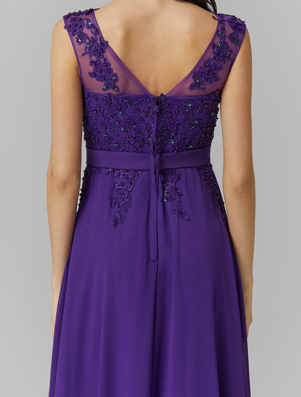 Evening Dresses Wedding Guest Floor Length Sleeveless V Back Beading Appliques