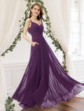 Bridesmaid Dress V Neck Sleeveless Elegant Floor Length with Pleats