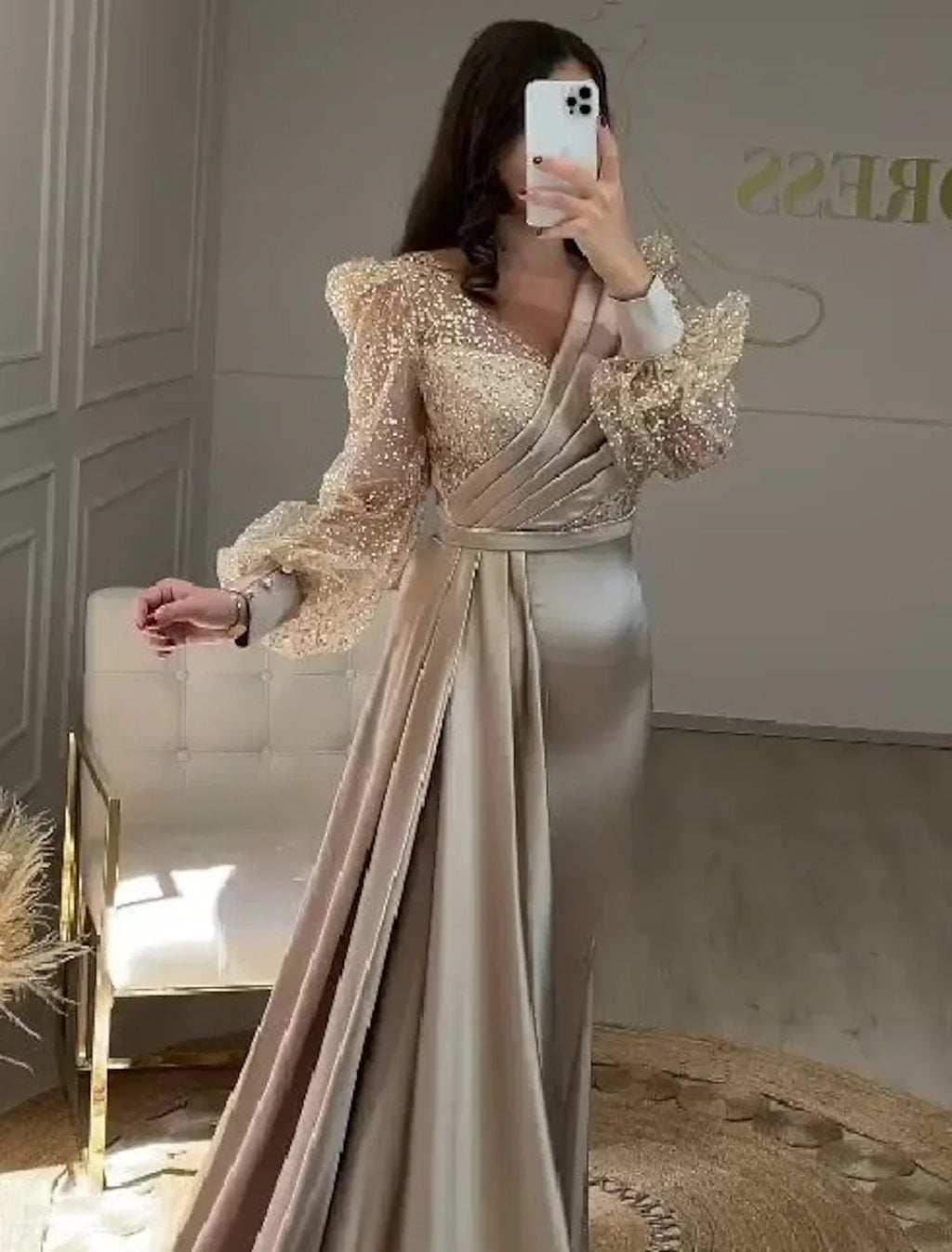 Black Mermaid / Trumpet Evening Gown Vintage Dress Formal Tie Floor Length Long Sleeve V Neck Charmeuse with Buttons Pearls