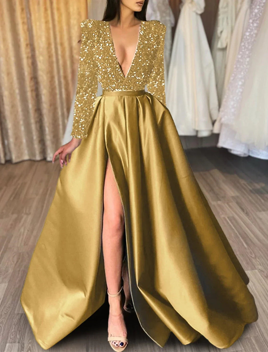 Black Evening Gown Christmas Red Green Dress Formal Dress Plus Size Wedding Court Train Half Sleeve V Neck with Slit