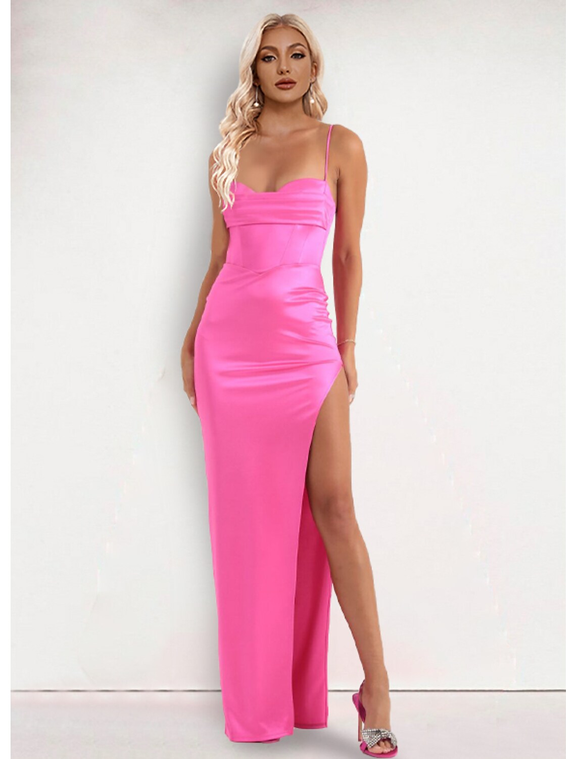 Evening Gown Dress Formal Floor Length Sleeveless Strap with Slit